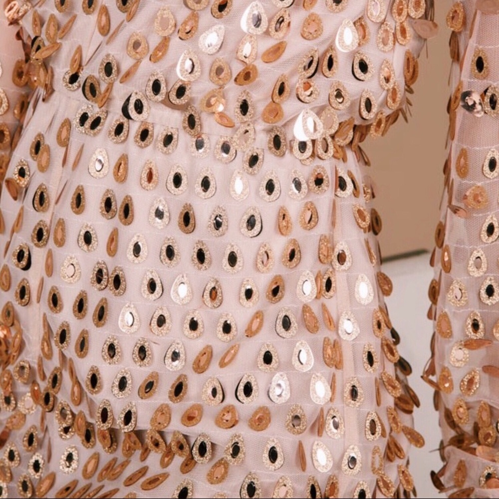 Gold Sequin Jumpsuit with Sleeves - Picture 5 of 10